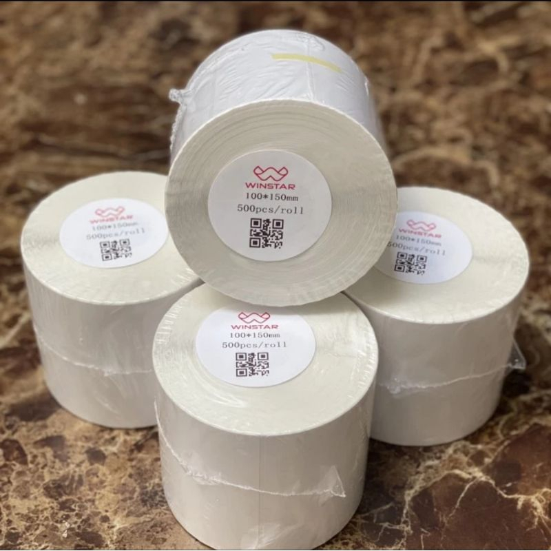 

LABEL STICKER THERMAL 100 X 150 isi 500 pcs /BARCODE 100X150 UKURAN A6/ Kertas resi thermal 100