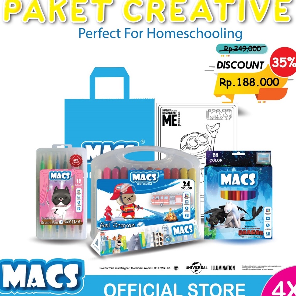 

KODE Q72T Macs Paket Creative Paket Mewarnai Anak Pensil Warna Gel Crayon Pensil 2B Brush Pen Set