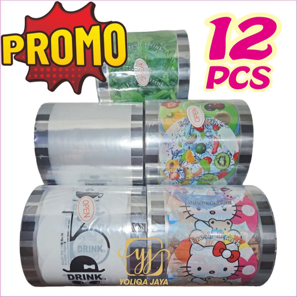 PROMO SEALLER CUP Plastik Lid Cup 1 KARTON / 1 DUS / 12 ROLL Polos, Bauh, Kartun Drink, Teh
