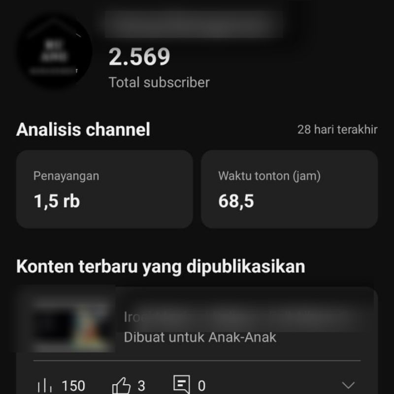 AKUN YOUTUBE 2.500 Subscriber (Musik) Akun Tahun 2021