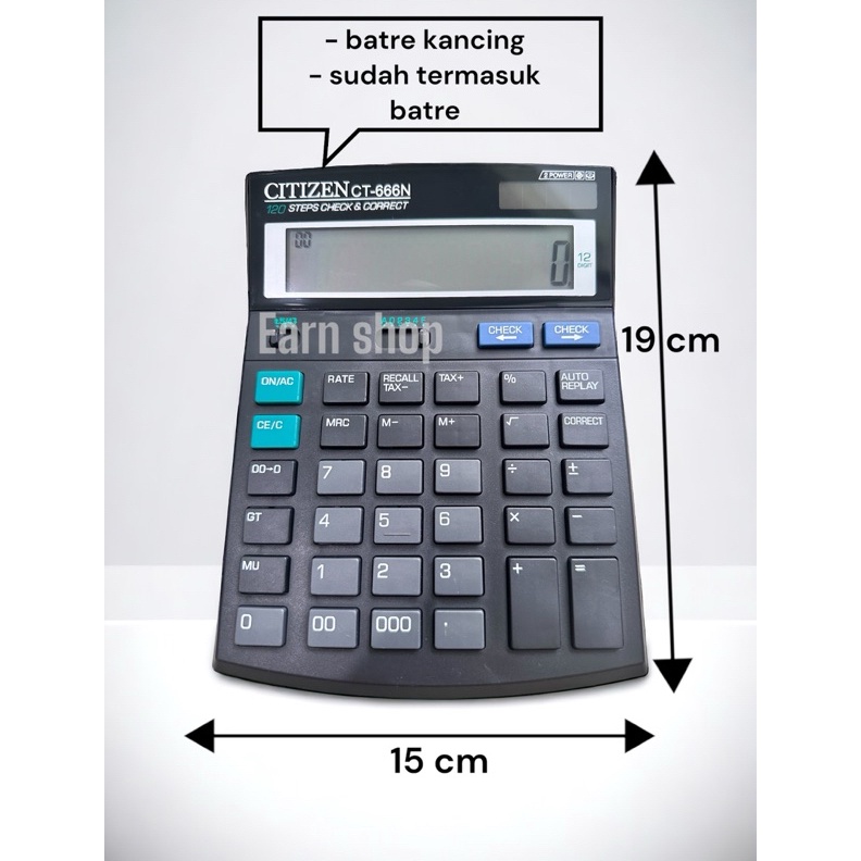 

KODE X3O Kalkulator Citizen CT666N 12 Digit Calculator Citizen CT 666 N