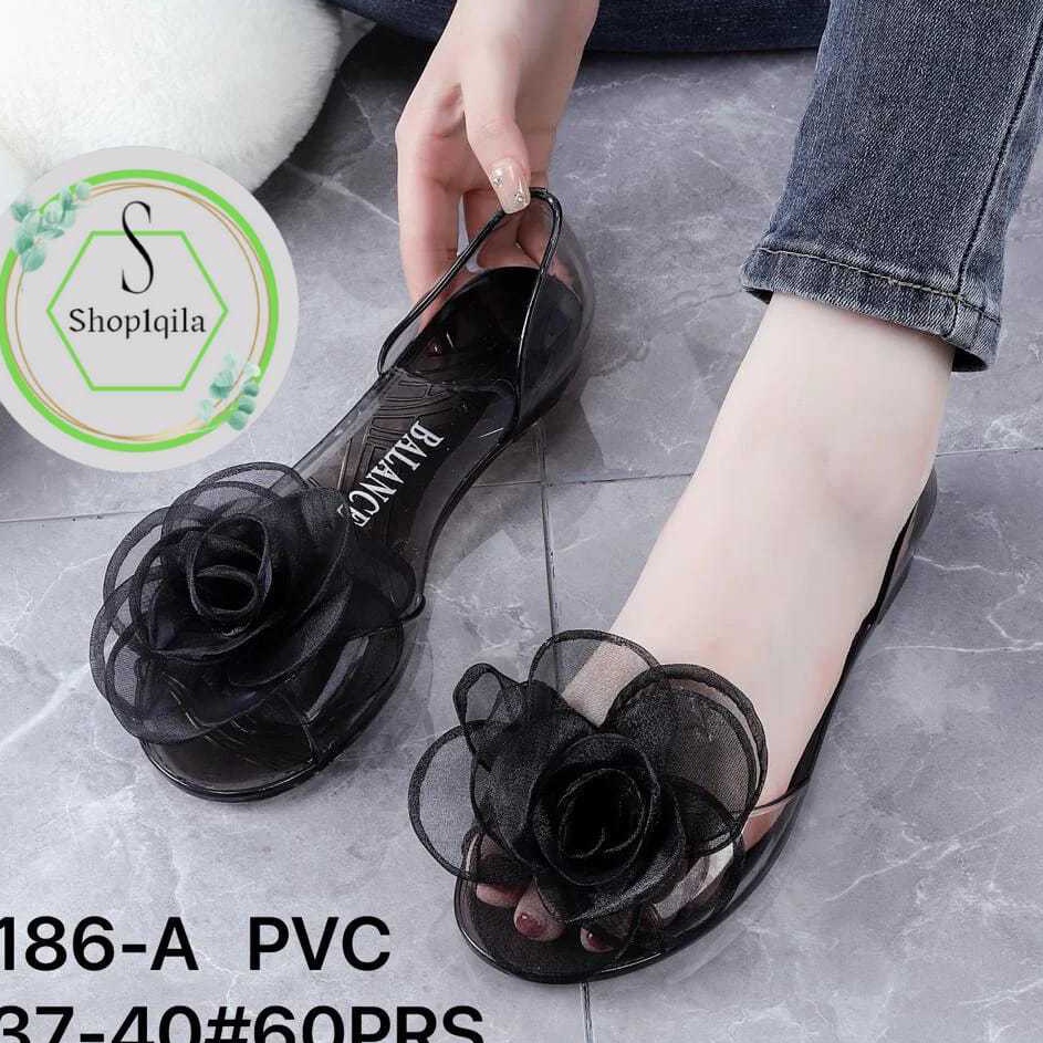 Buruan Beli Sepatu Kaca Flower Bunga Mawar 186A 374 Best Seller Sepatu Sandal Jelly Bunga