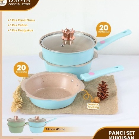 IZUMA Panci Mpasi Set Bayi 4 IN 1  Kukusan Granit Anti Lengket Wajan Keramik Food Grade AMAN UNTUK M