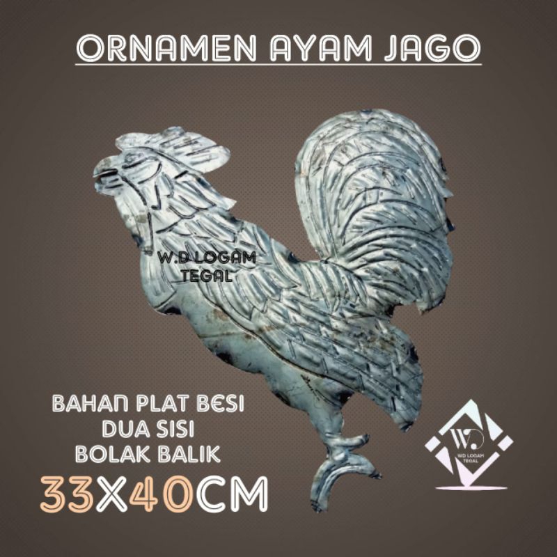 ornamen plat besi ayam jago 33x40 dua muka, aksesoris pintu pagar besi