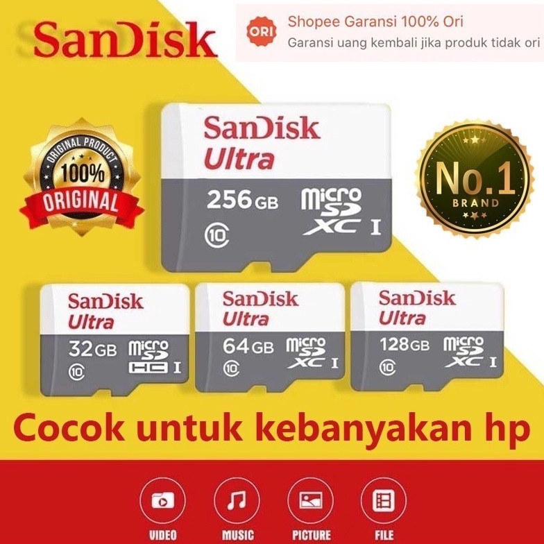 SanDisk memory card hp micro sd card sandisk kartu memory card 32gb 64gb 128gb 256gb 512gb original 