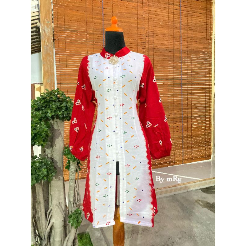 Kebaya Jumput Merah Putih / Baju Kemerdekaan / Blouse Batik Merah Putih