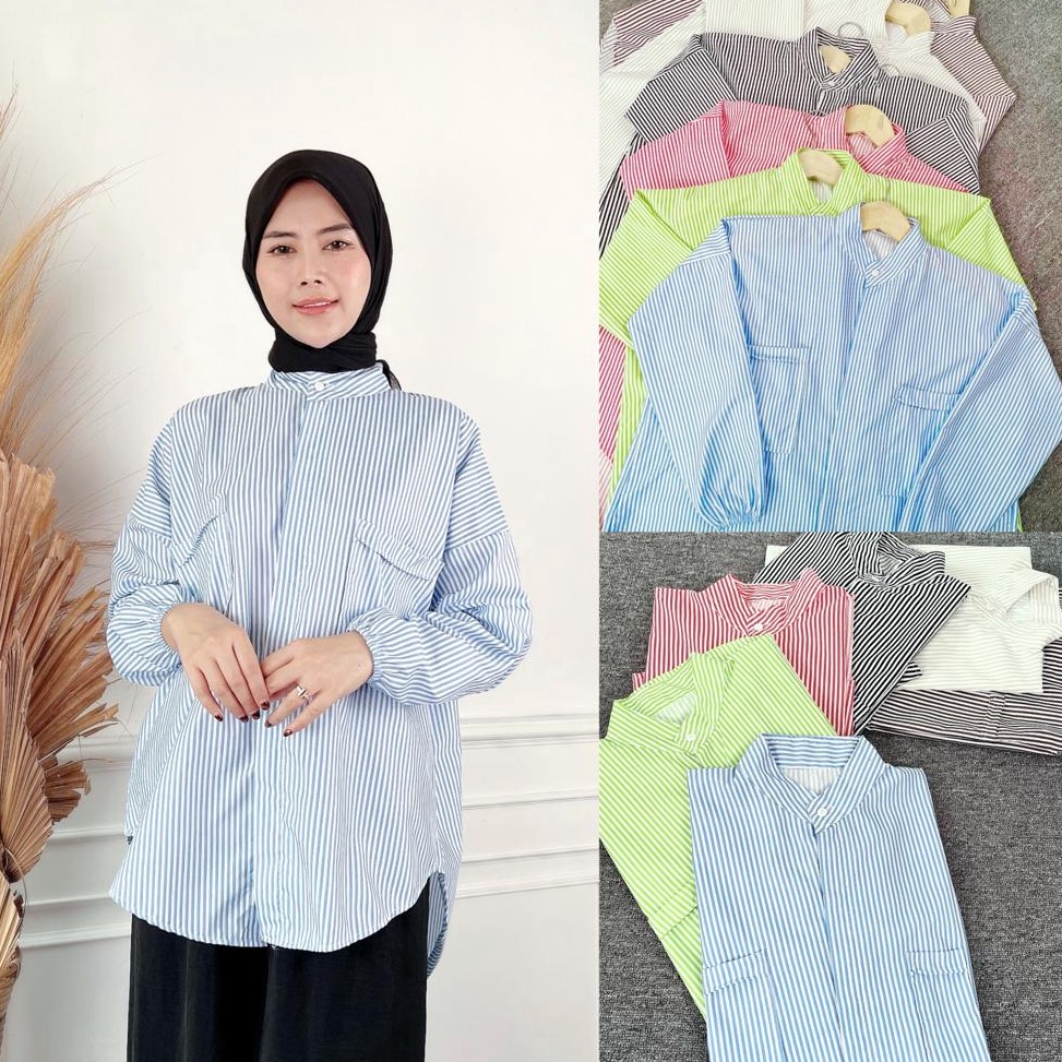 Terlaris AFI  EC  Kemeja Pocket salur  Kemeja Tunik Wanita  Sierra Salur Tunik