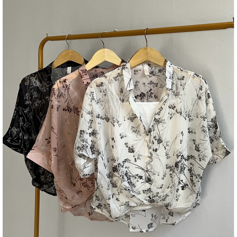 BLOUSE SIFON ROSA FLOWER FREE INNER WANITA|ATASAN 2LAPIS |BLOUSE MOTIF BUNGA