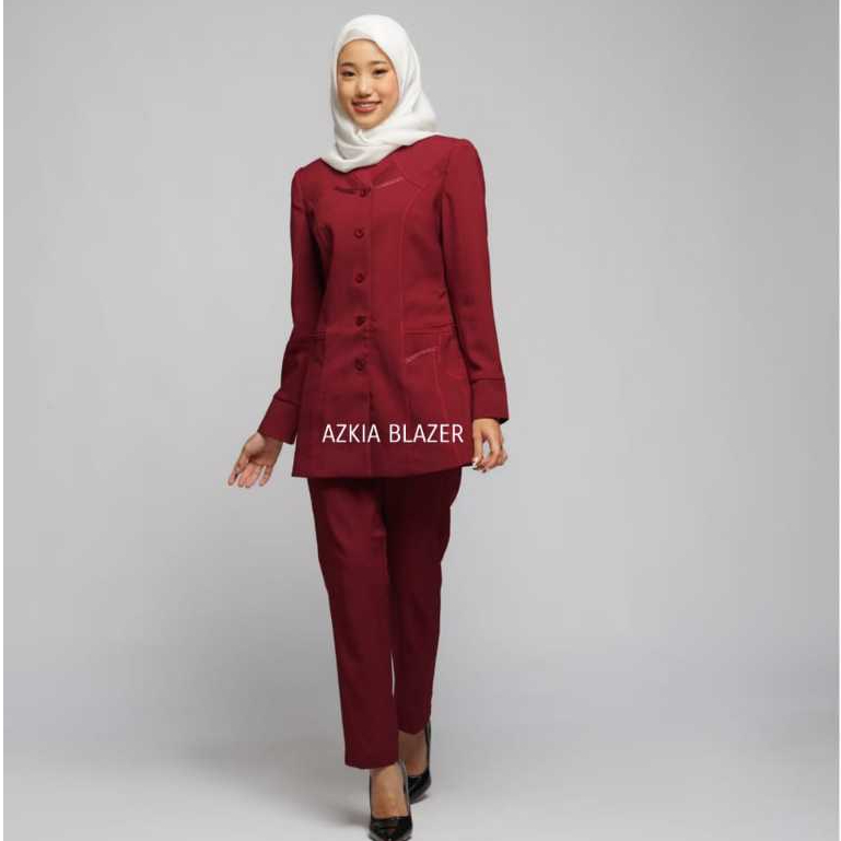 Seragam baju kerja wanita kantor blazer wanita terbaru polyester premium stretch import azkia maroon