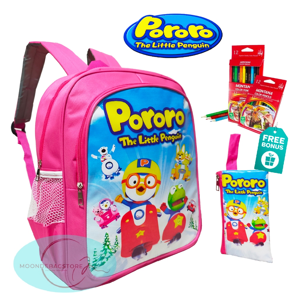 TAS RANSEL ANAK SEKOLAH TK/SD KARAKTER PORORO FREE TEMPAT PENSIL (POUNCH + PENSIL WARNA)