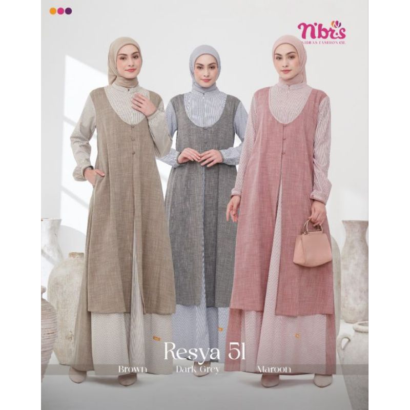 Baju gamis dewasa salur mix polos Resya 051