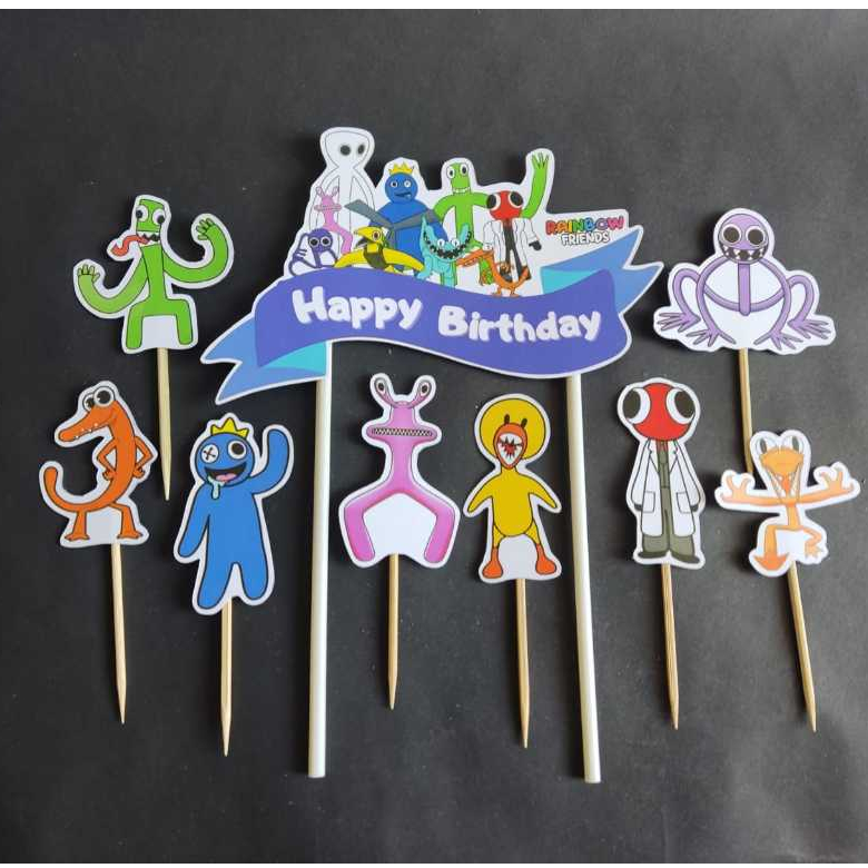 topper rainbow friends hiasan kue , happy birthday