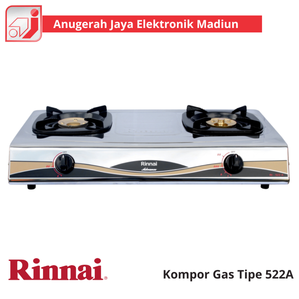 Kompor Gas 2 Tungku Rinnai 522A / Kompor Rinnai Stainless 522A