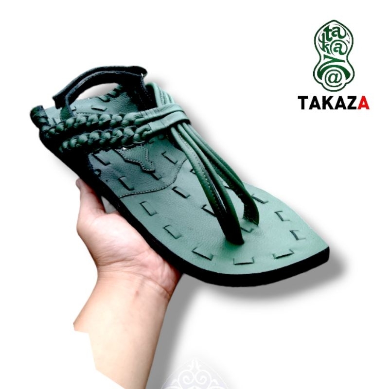 TAKAZA Sandal Kulit Sapi Pria Wanita Warna Hijau Model Terompah