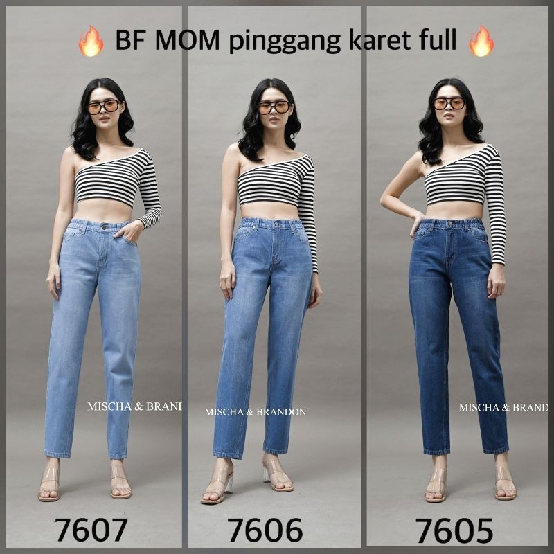 M&B Jeans celana panjang wanita boyfriend jeans pinggang karet