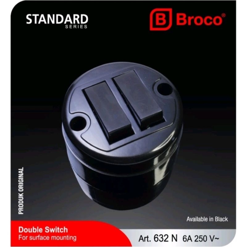 SAKLAR DOUBLE 632N HITAM BULAT OB OUTBOW TEMPEL CLASSIC CAFE SAKLAR LAMPU SNI BROCO BERKUALITAS BAGU