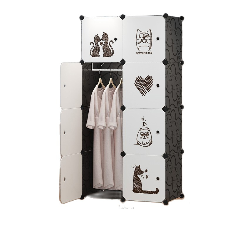Lemari Pakaian 8 Pintu + Gantungan Baju Lemari Plastik Portable Lemari Pakaian Motif Karakter