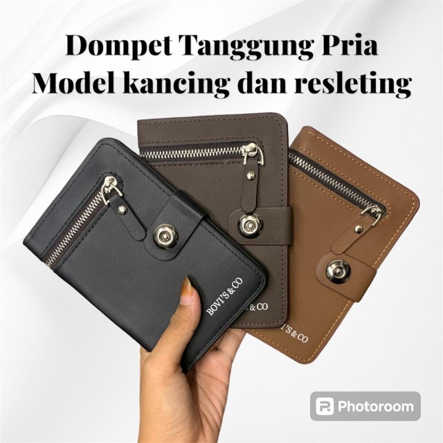 Dompet Pria Tanggung 3/4 Kancing Magnet Original Ori Bovis Model Distro Keren Terbaru Bahan Kulit PU