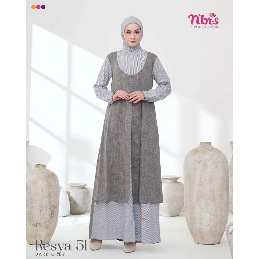 NIBRAS Resya 51 Dark Grey Baju Muslim Wanita Gamis Dewasa