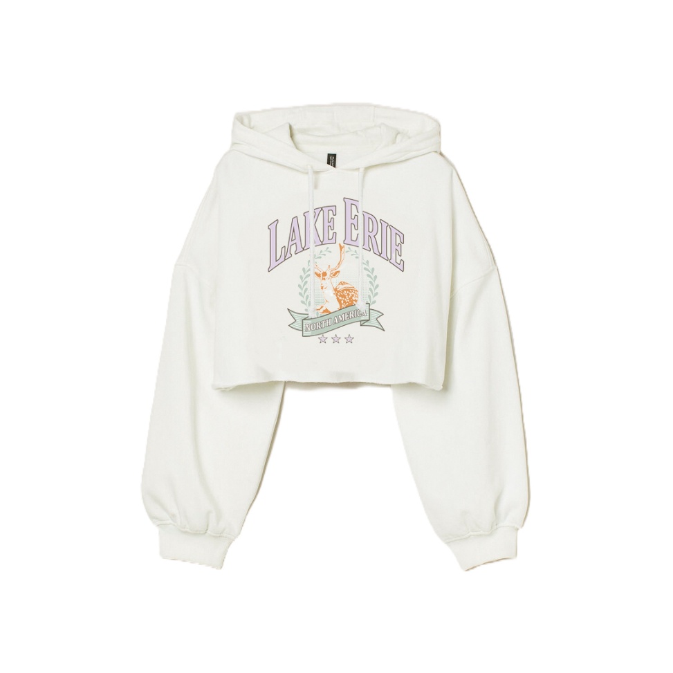 Paling Diminati Hoodie Crop HM Lake Erie Broken White Original Sweater Crop Wanita Putih