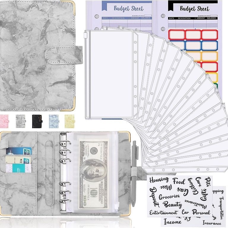 

KODE N39K TERMURAH A6 COMPLETE SET BUDGETING PLANNER ISI 12 POUCH FREE STICKER DAN LABEL BINDER PLAN BUDGET PLAN MARBLE