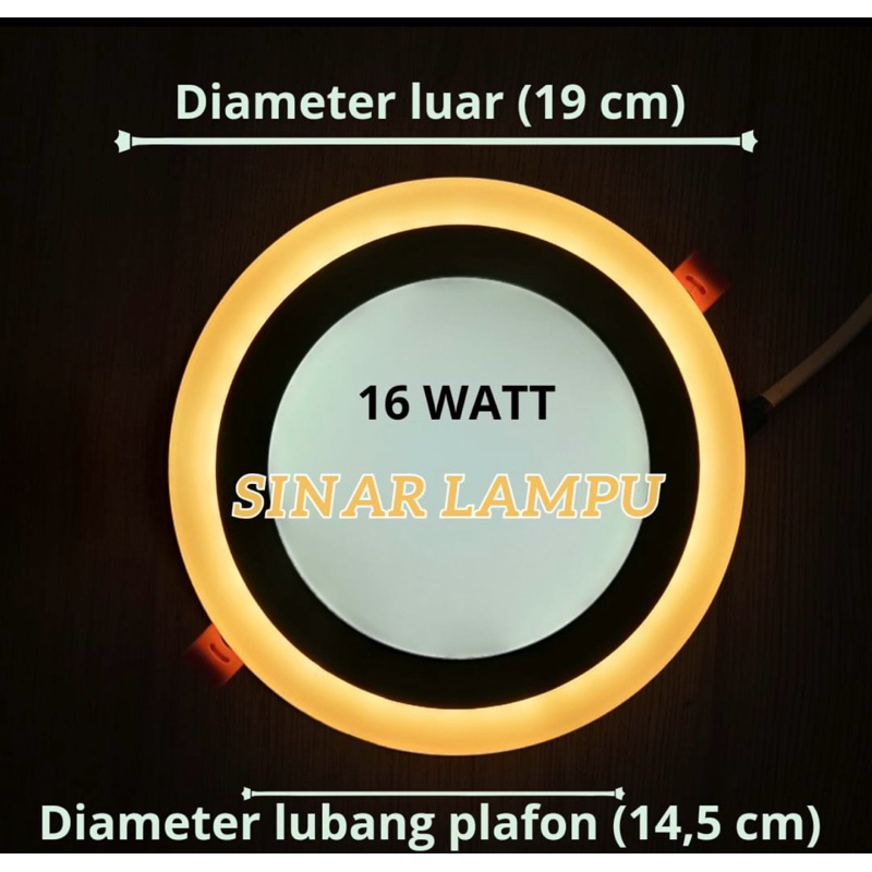 Lampu downlight led 16 watt 2 warna putih kuning