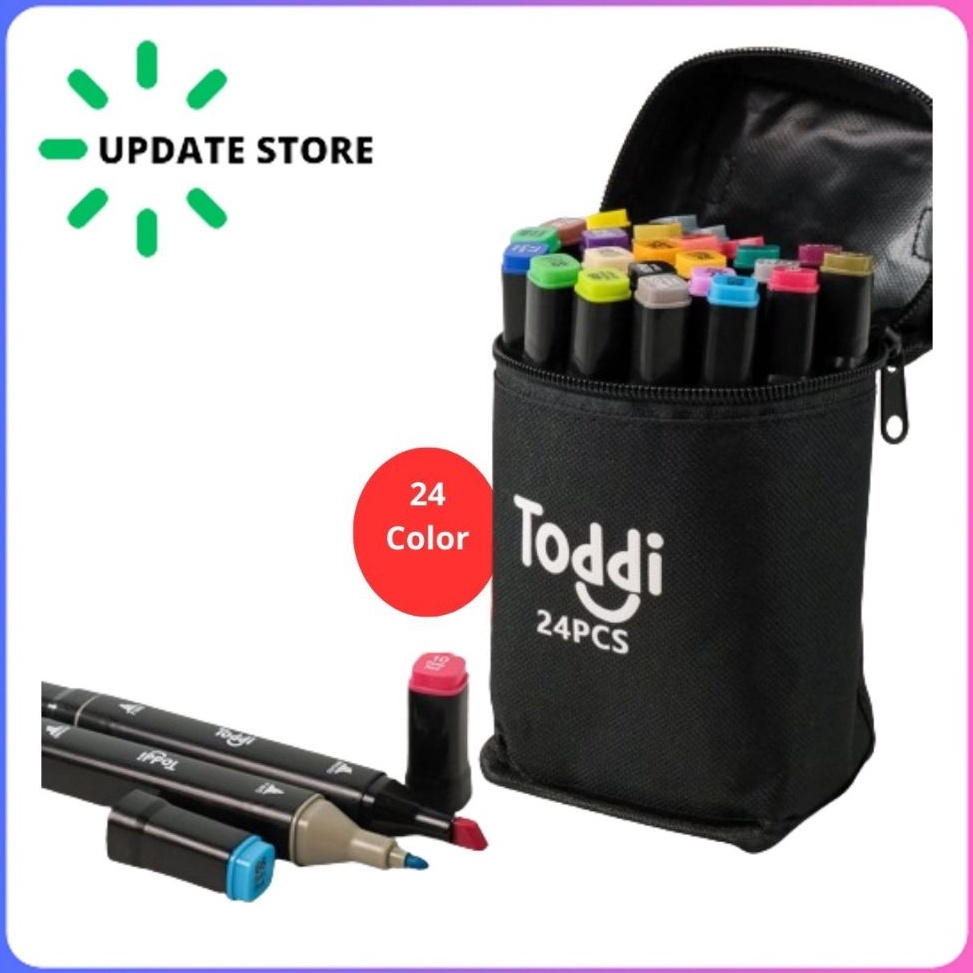 

KODE I97S Spidol Warna Dual Side Fine Art Brush Art Marker Set 1 and 6mm Tip 24 Warna CY6 Black