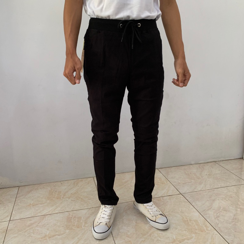 Celana Xaniago Hitam Panjang Rib - Megatrend