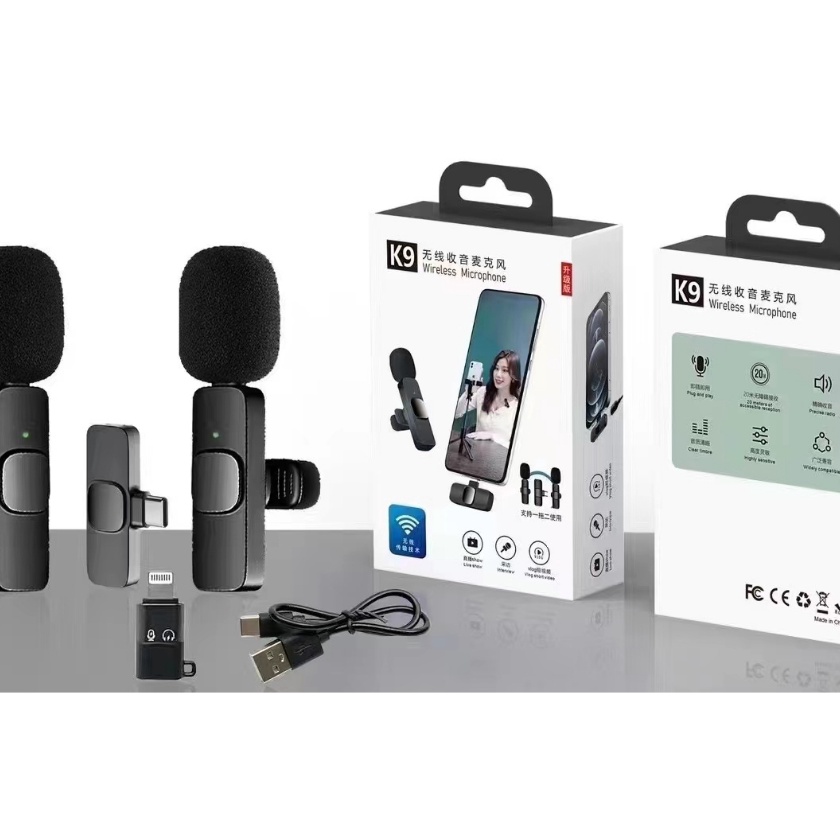 HJ6 Mic Clip On Mikrofon Wireless 1  2 Microphone K8 1 Mic Type C USB  Lightning K9 Type C 2 Mic Pre