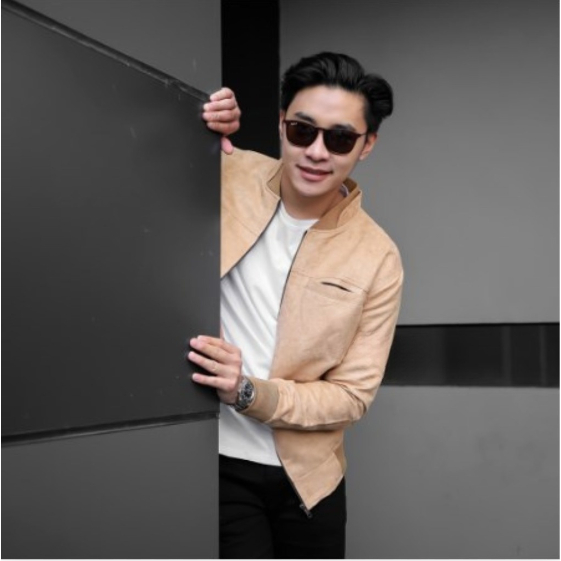 Brofash - Jaket Bomber Kulit Suede Pria Cowok Dewasa Original Distro Jumbo Keren Krem Polos Premium