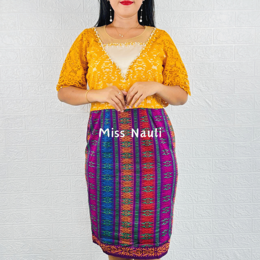 Dress Brukat Etnik Batik Ulos Corak Sadum Lengan Kembang Payet Mewah Jahit Size XS s/d 6L