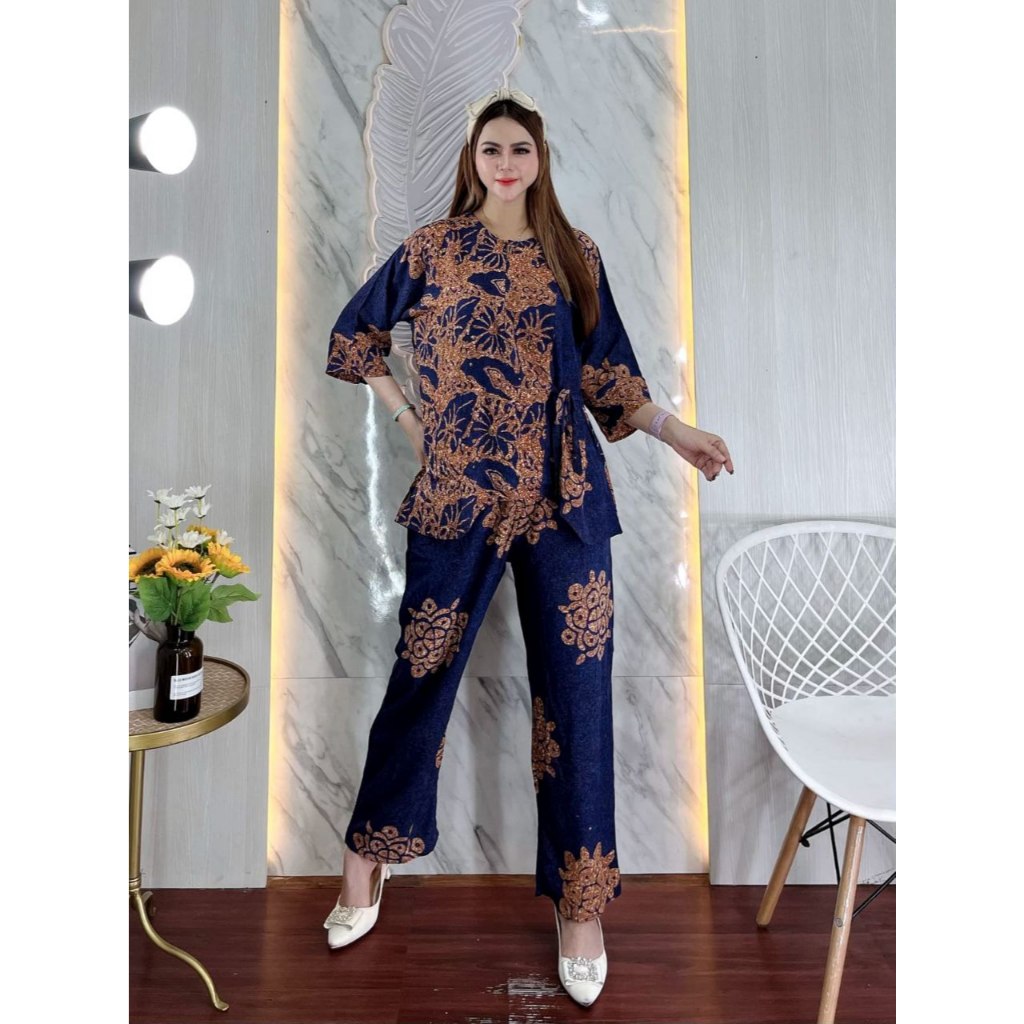 Set Piyama Setelan Rayon Pajamas Batik Cap Motif Terbaru Wanita Dewasa Lengan Panjang LD 110