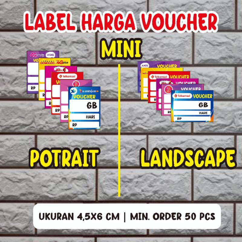 Label harga Voucher/ Paket Data/ Kuota min. order 50 pcs model Mini