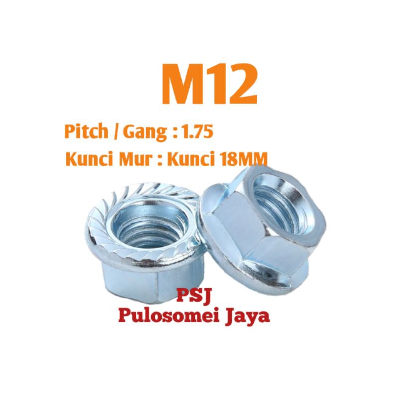Mur Flange M12 / Flange Nut M12 Putih / Flange Nut Galvanis Putih M12