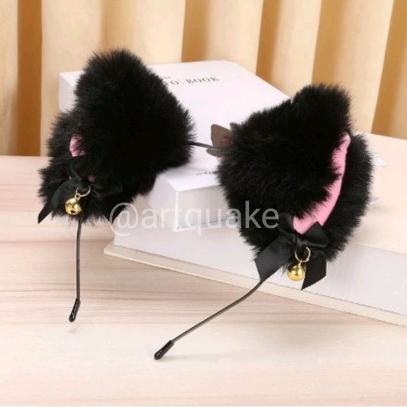 Bando kucing Nekomi cat ears furry cosplay - kuping kucing hitam lonceng lucu aksesoris kostum adjus