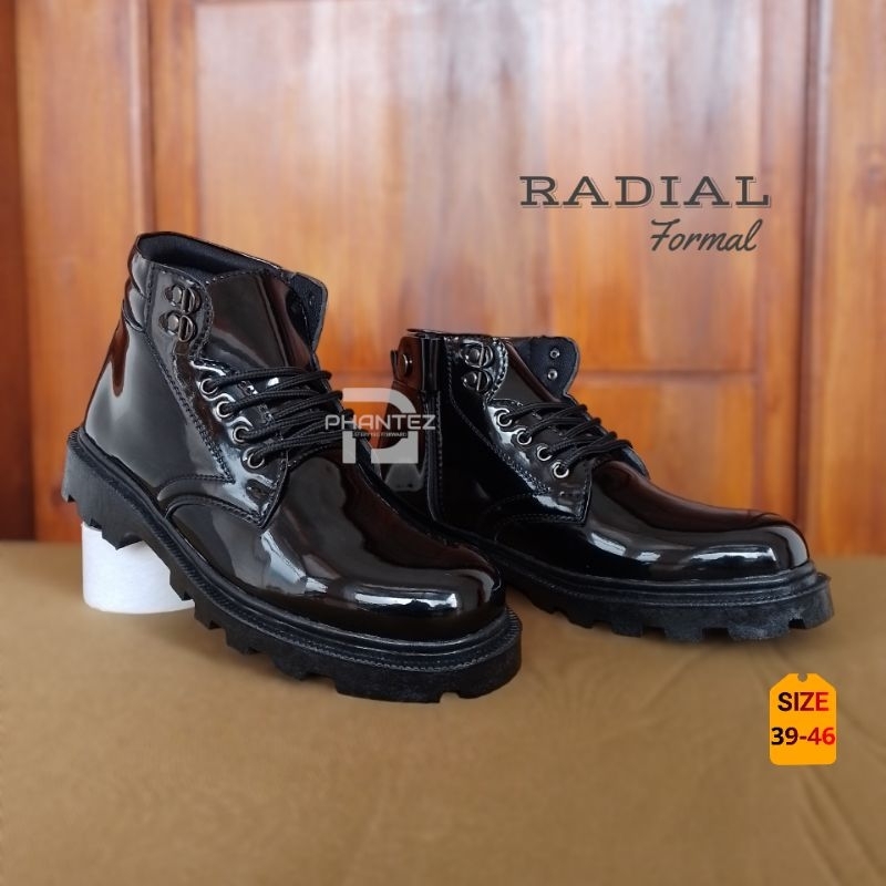 Sepatu Pdh Pria Radial Tali Ressleting Hitam Mengkilap Exclusive Formal Elegan