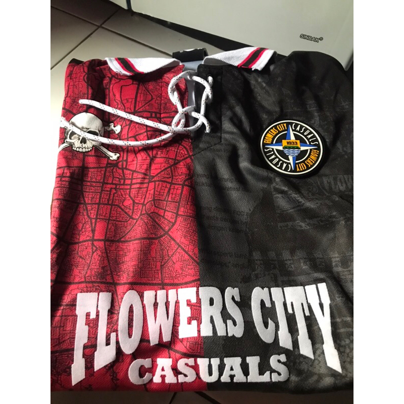 Jersey flowers city casuals merah hitam