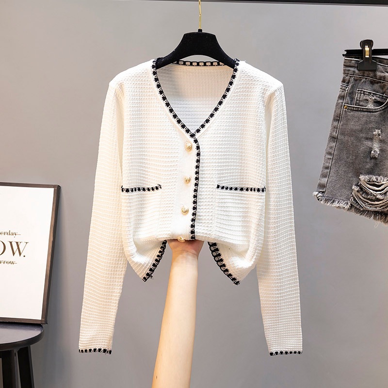 Forteid Korean Style Atasan Rajutan Panjang Lengan Panjang Kardigan Wanita cardigan crop korea Kardi