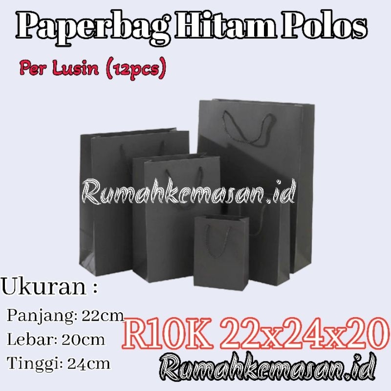 

Paperbag Hitam Polos R10K 22x24x20 cm / Tas kertas Hitam polos