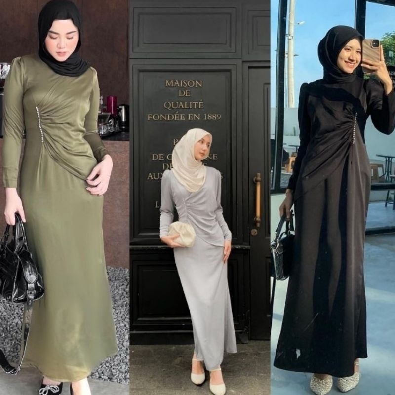 [ Aghisna Official Shop ] 'Gaun Satin Murah Terbaru | Gamis Polos Satin Beludru Premium | Gaun Diva 