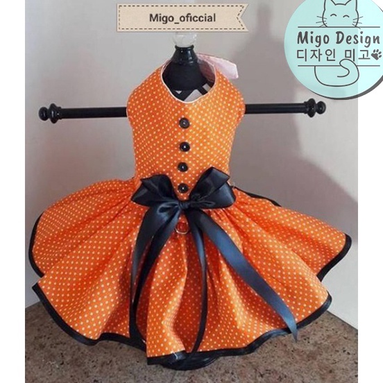 Migo Design 44  Baju Dress Kucing Anjing Polkadot Pasir Orange Rok Pita List Hitam  Pakaian AnaBul K