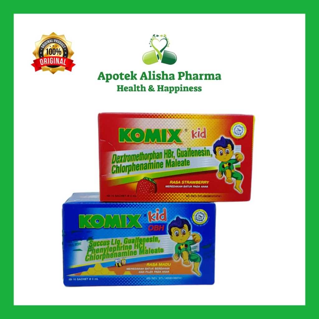 Komix Kid OBH Madu Sachet (Box 10pcs) - Komik Anak Strawberry Sirup Obat Batuk Kering Berdahak