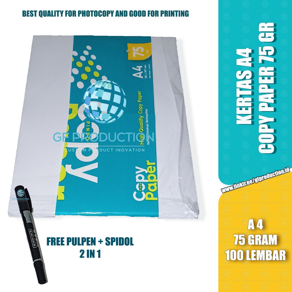 

Copy Paper A4 75gr 100 Lembar / Kertas HVS Print Fotocopy A4 75gsm / Kertas A4 75 gr Copy Paper 100 Lembar / Kertas A4 (29,7 x 21 cm)