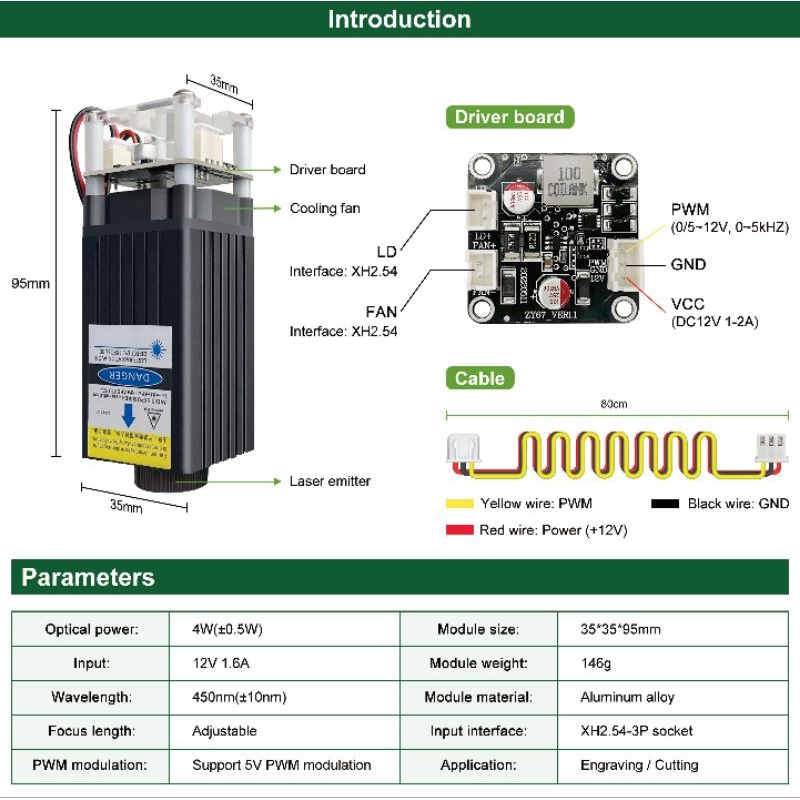 Modul Laser Lasertree 20w 20000mw Engraver CNC 3018
