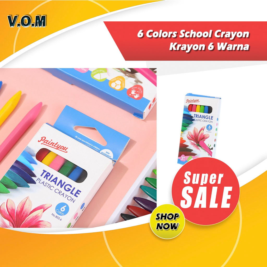 

6 Colors School Crayon / Krayon 6 Warna - Plastic Crayon Triangle 0856