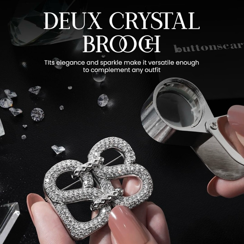 [NEW] Original Buttonscarves Deux Crystal Boorch Silver Rare item Signature Swirled Black Brooch Bro