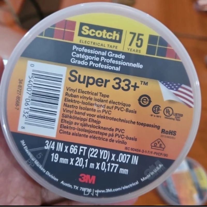 

Isolasi 3M Scotch Super 33+ Professional Grade Isolasi Listrik Vinyl Electrical Tape Hitam Black Super 33+ ORIGINAL 3M 100%