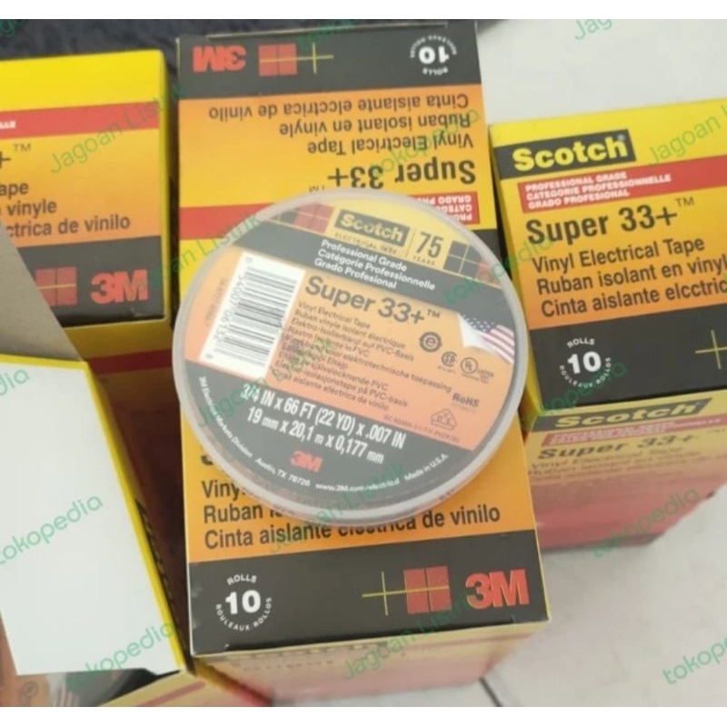 Isolasi Scotch Super 33+ Isolasi Listrik Professional Vinyl Electrical Tape Isolasi Kabel Hitam