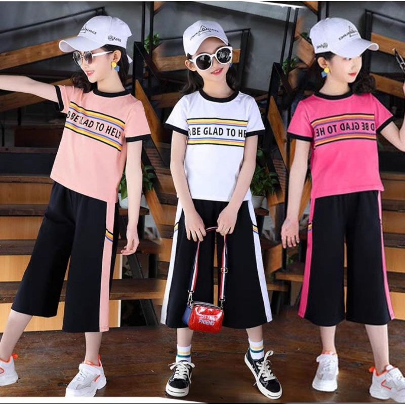 NEW ARRIVAL ONESET SETELAN CELANA KULOT + ATASAN KAOS SANTAI ANAK CEWE USIA 4 5 6 7 8 9 10 TAHUN