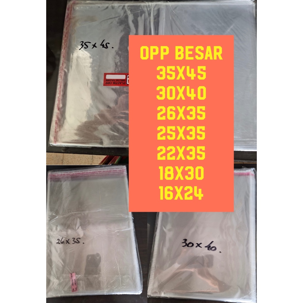 

Plastik OPP Besar Ukuran 35x45, 30x40, 26x35, 25x35, 22x35, 18x30, 16x24